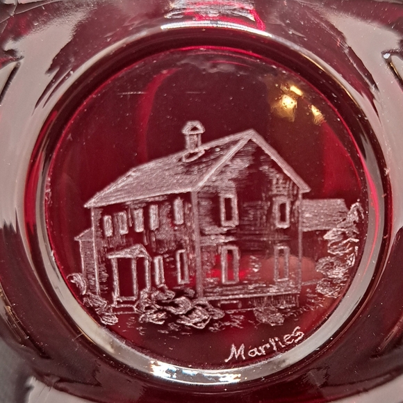 Vintage WHEATON MCM Ruby Red Bullseye 9" Glass Bud Vase Personally Engraved - Picture 2 of 11